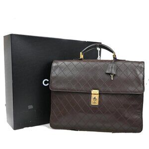 CHANEL Logo Bicolore Business Briefcase Hand Bag Leather Brown GHW VTG 45RL314
